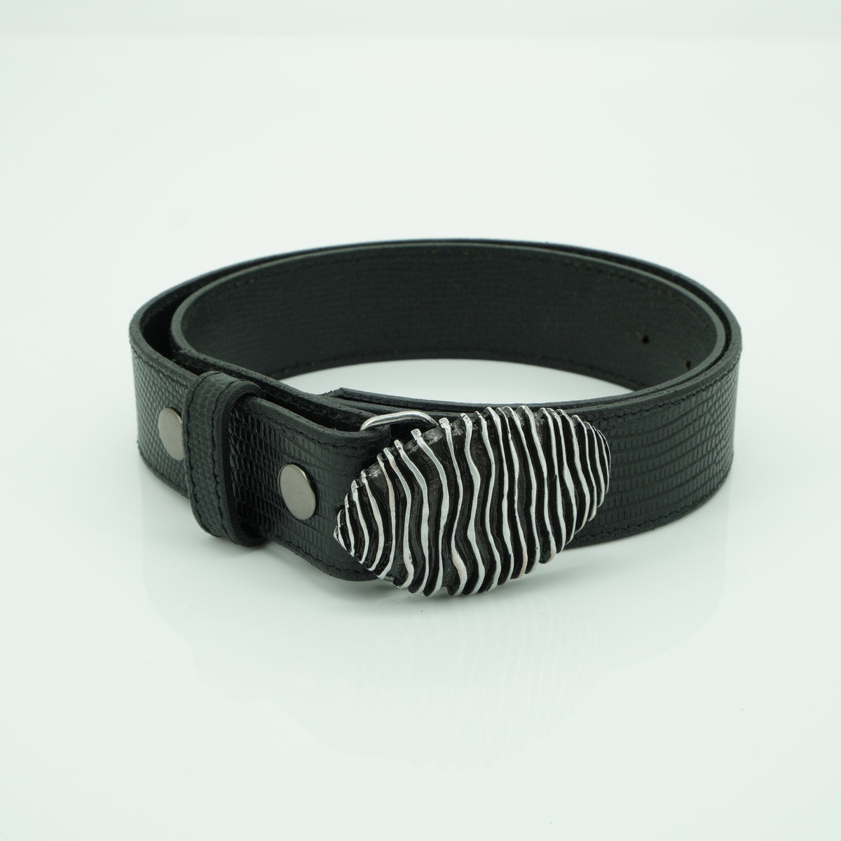 38mm black lizard 1 stitch leather belt