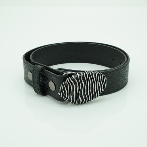38mm black lizard 1 stitch leather belt