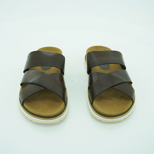 Ambitious Wide-strap Crossover Slide in Rich Dark Olive