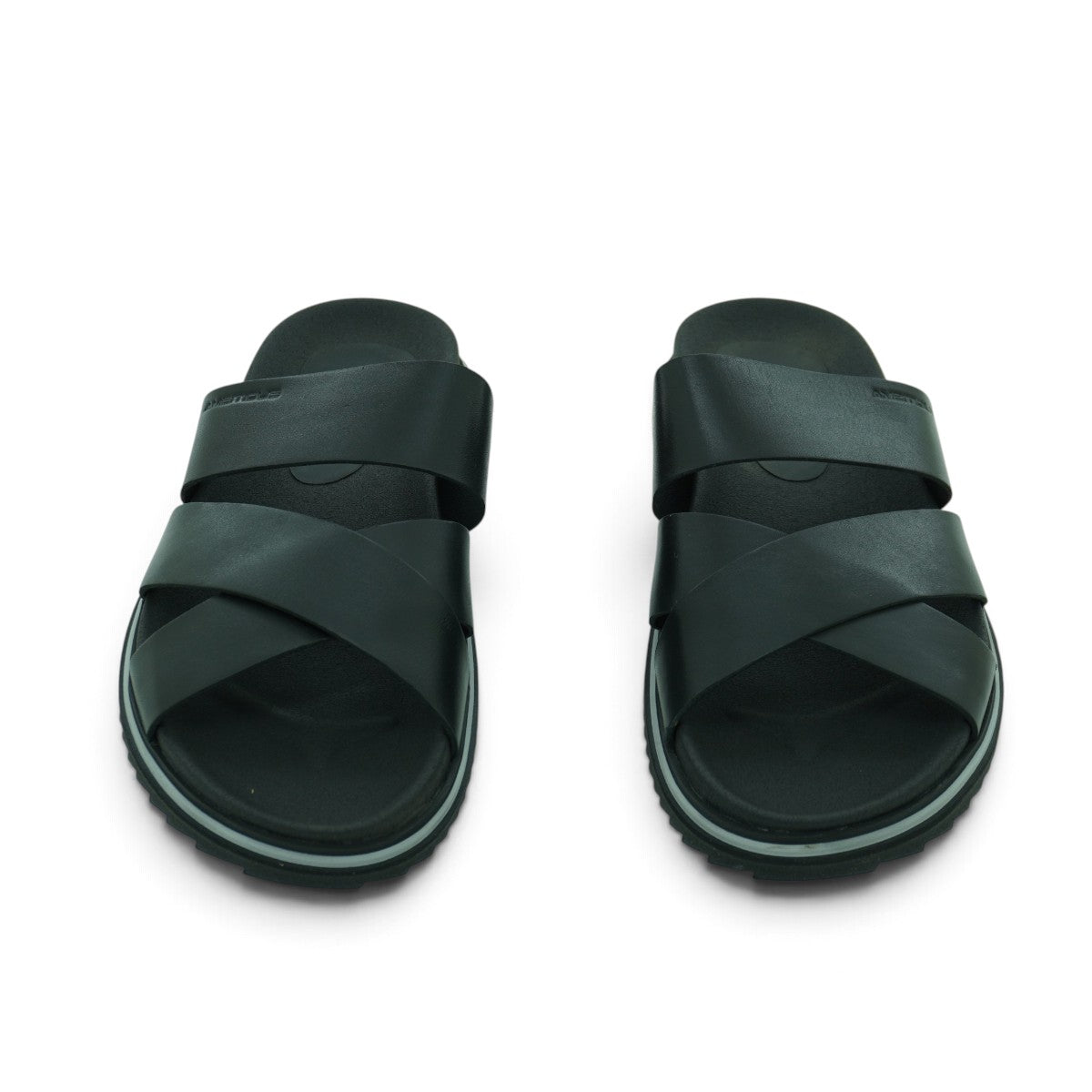 Ambitious Wide-strap Crossover Slide in Smooth Black