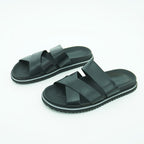Ambitious Wide-strap Crossover Slide in Smooth Black