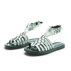 As98 Flat Gladiator Sandal in Beautifully Distressed Silver Metallic