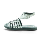 As98 Flat Gladiator Sandal in Beautifully Distressed Silver Metallic