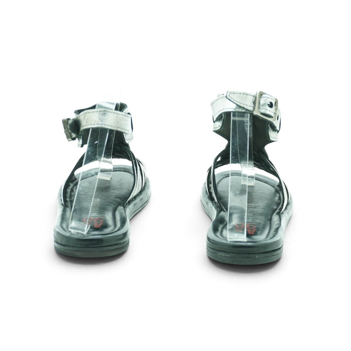 As98 Flat Gladiator Sandal in Beautifully Distressed Silver Metallic