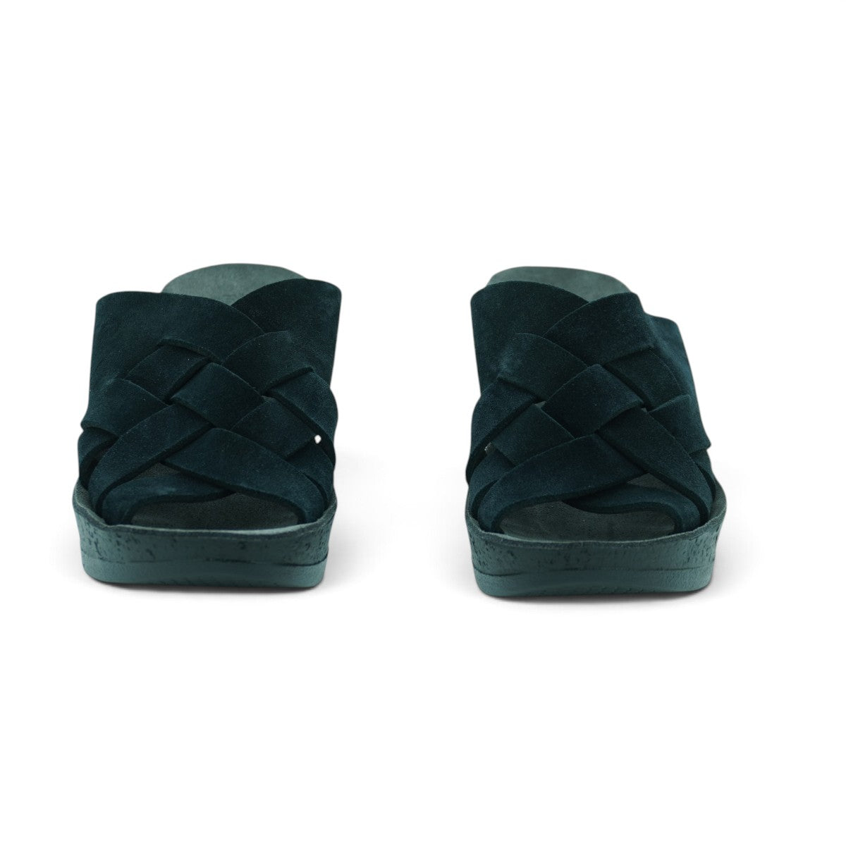 Fantasy Sandals Black Suede Woven Cross-Strap Platform Wedge Slide | 2024FS02