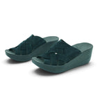 Fantasy Sandals Black Suede Woven Cross-Strap Platform Wedge Slide | 2024FS02