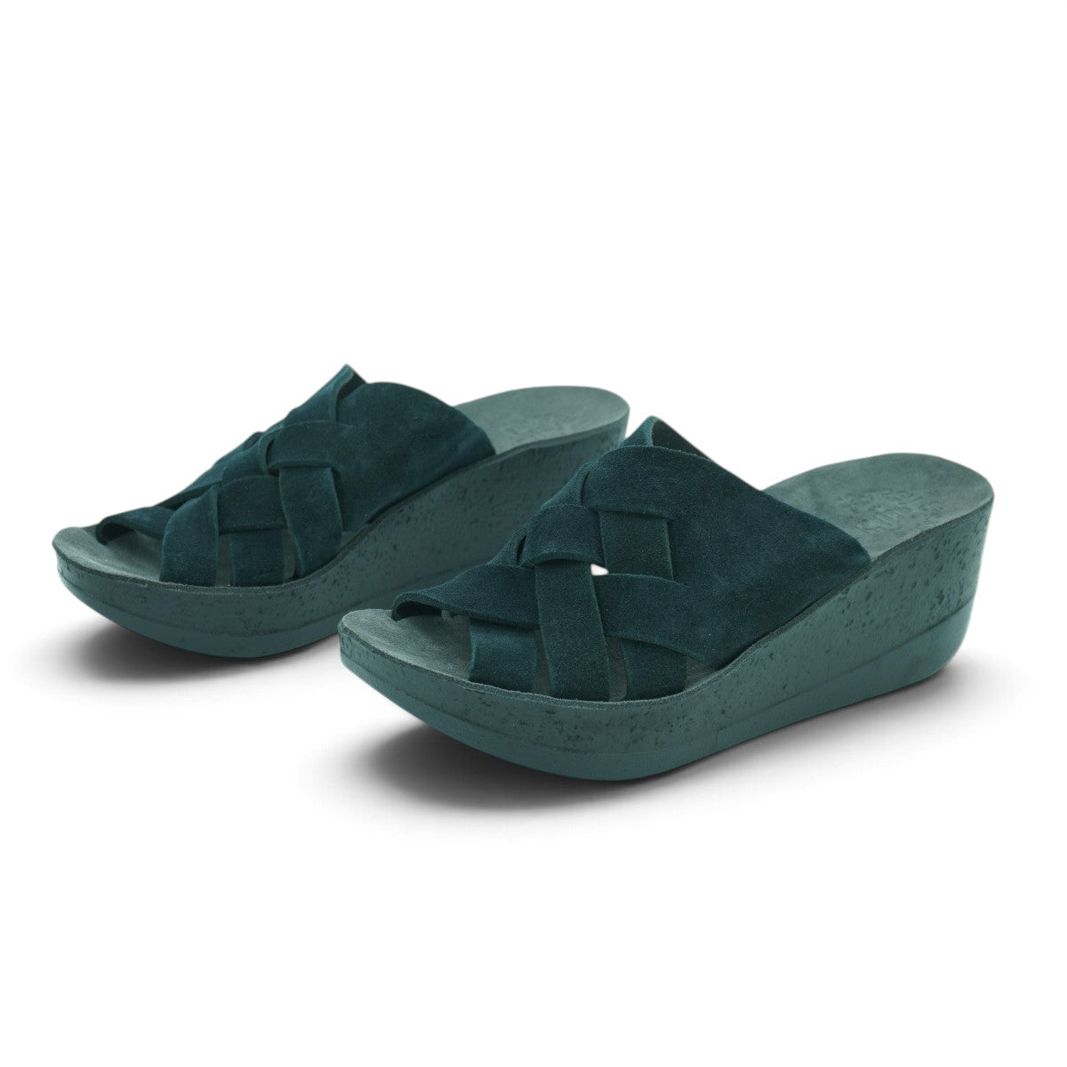 Fantasy Sandals Black Suede Woven Cross-Strap Platform Wedge Slide | 2024FS02