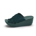Fantasy Sandals Black Suede Woven Cross-Strap Platform Wedge Slide | 2024FS02