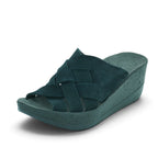 Fantasy Sandals Black Suede Woven Cross-Strap Platform Wedge Slide | 2024FS02