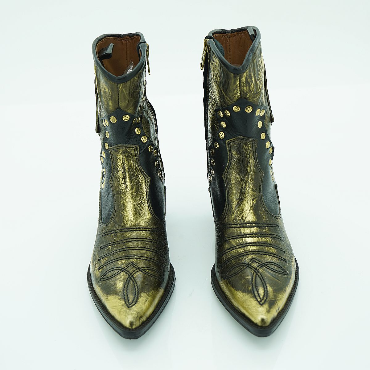 A.S. 98 Western Ankle Boot in Crinkled Antique Gold Metallic | 2025ASW04
