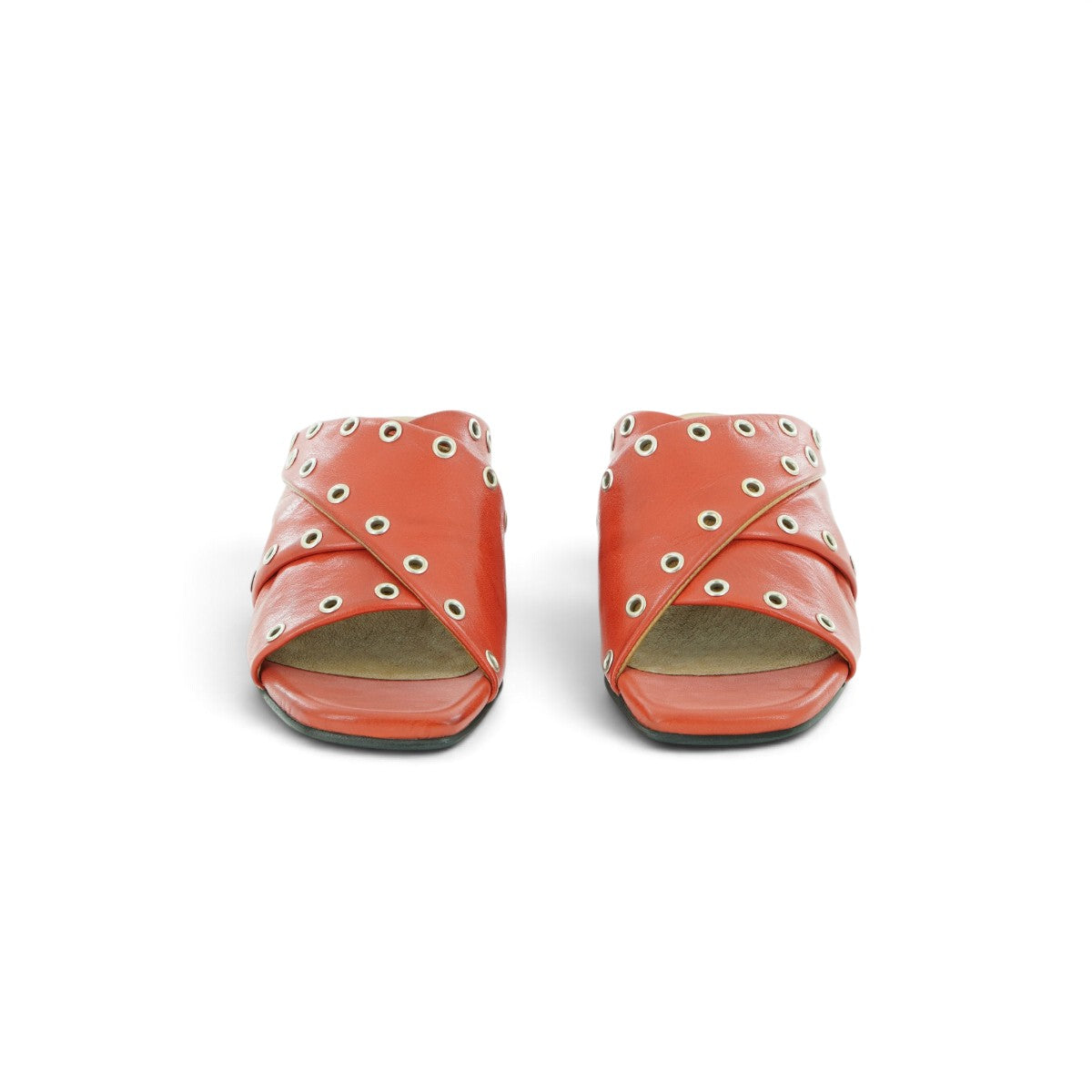Crea Crossover Heeled Mule in Rich Terracotta