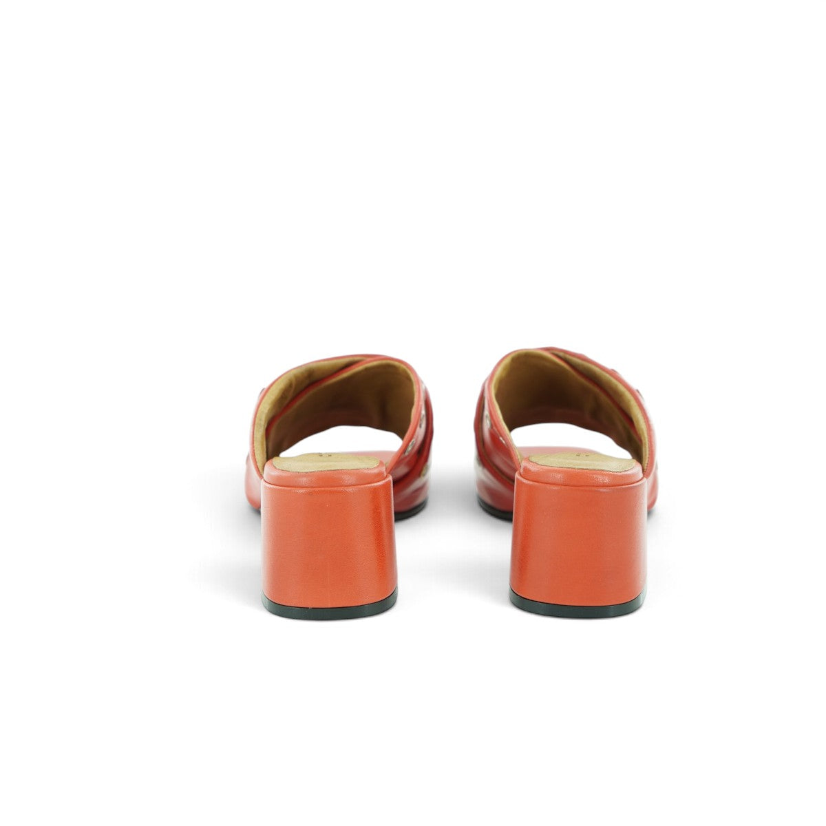 Crea Crossover Heeled Mule in Rich Terracotta