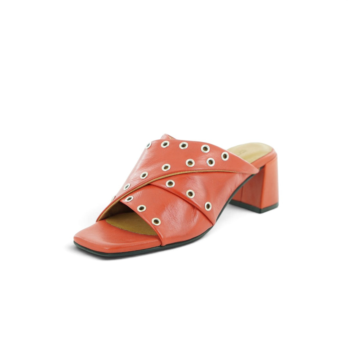 Crea Crossover Heeled Mule in Rich Terracotta