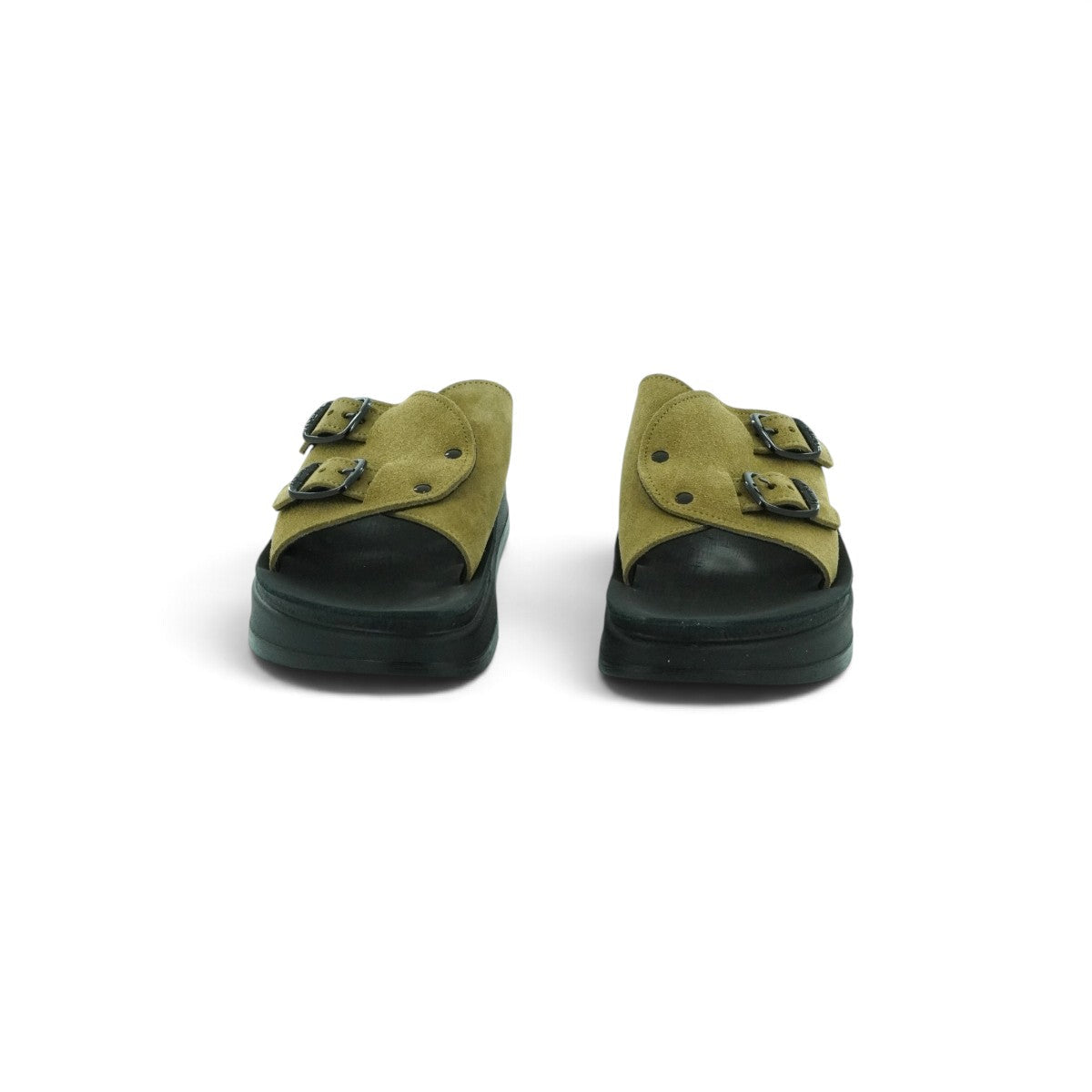 Fantasy Sandals Double-strap Platform Slide in Beige Croc-embossed