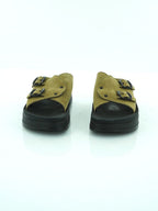 Fantasy Sandals Double-strap Platform Slide in Beige Croc-embossed