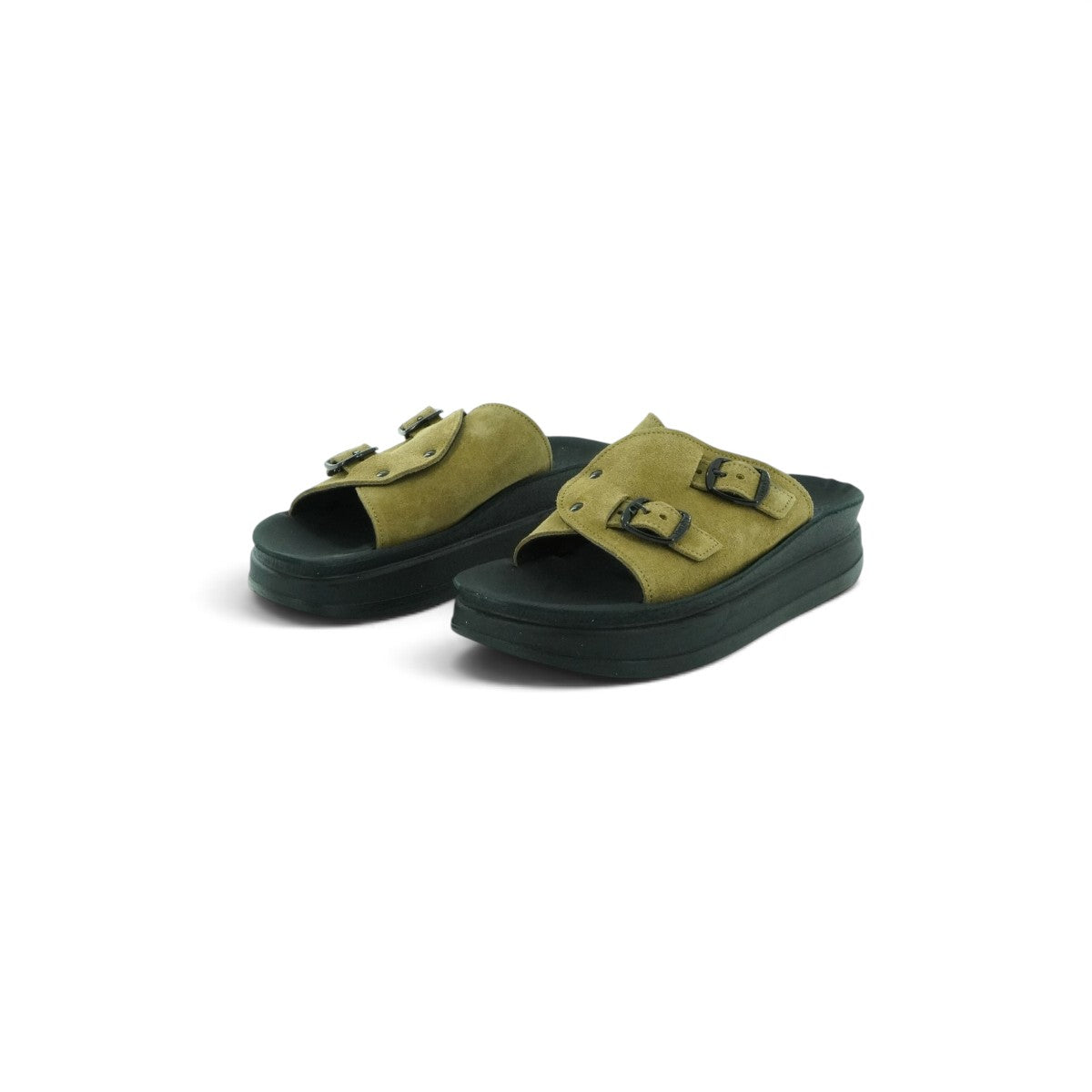Fantasy Sandals Double-strap Platform Slide in Beige Croc-embossed