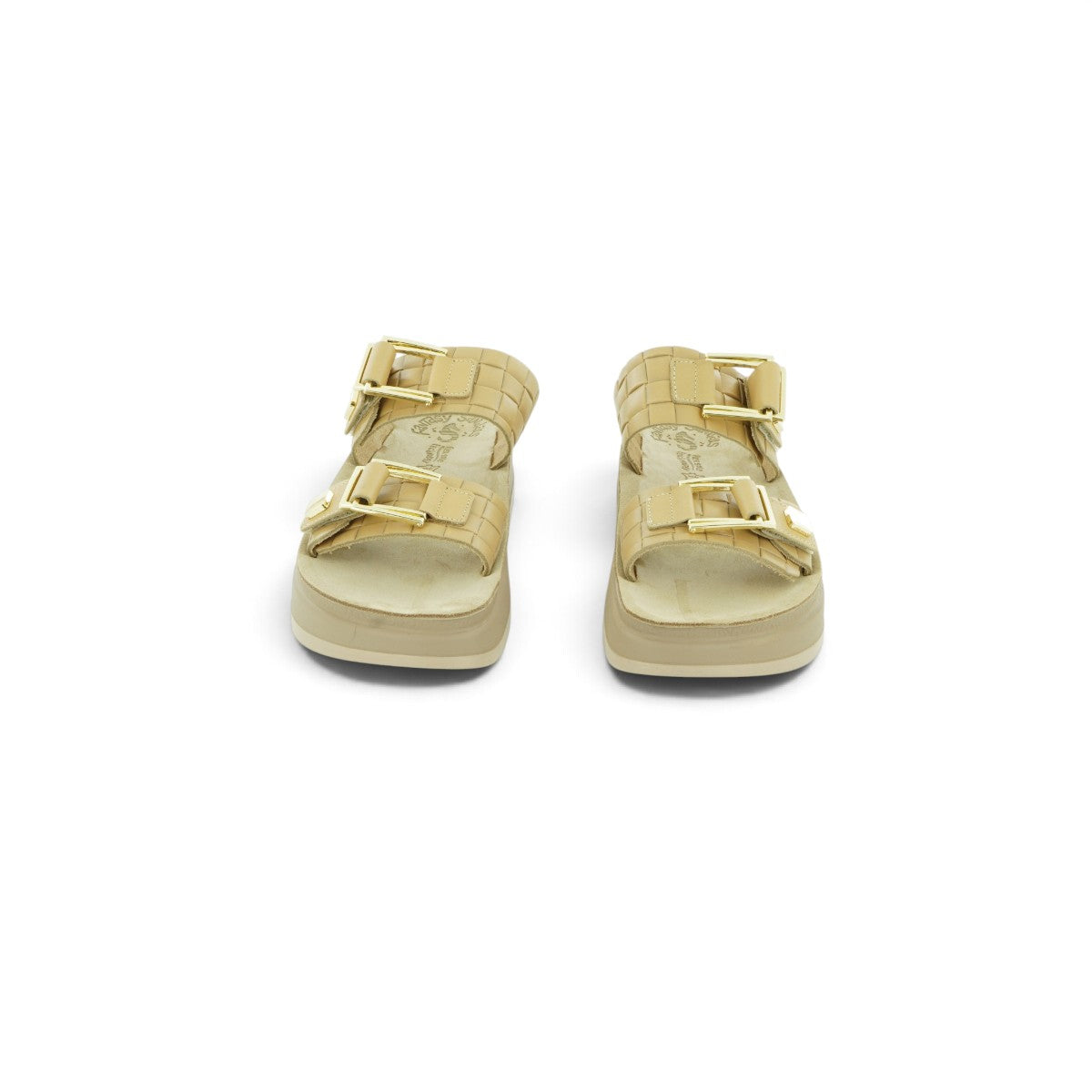 Fantasy Sandals Double-strap Platform Slide in Beige Croc-embossed
