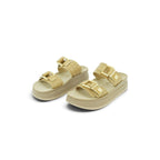 Fantasy Sandals Double-strap Platform Slide in Beige Croc-embossed