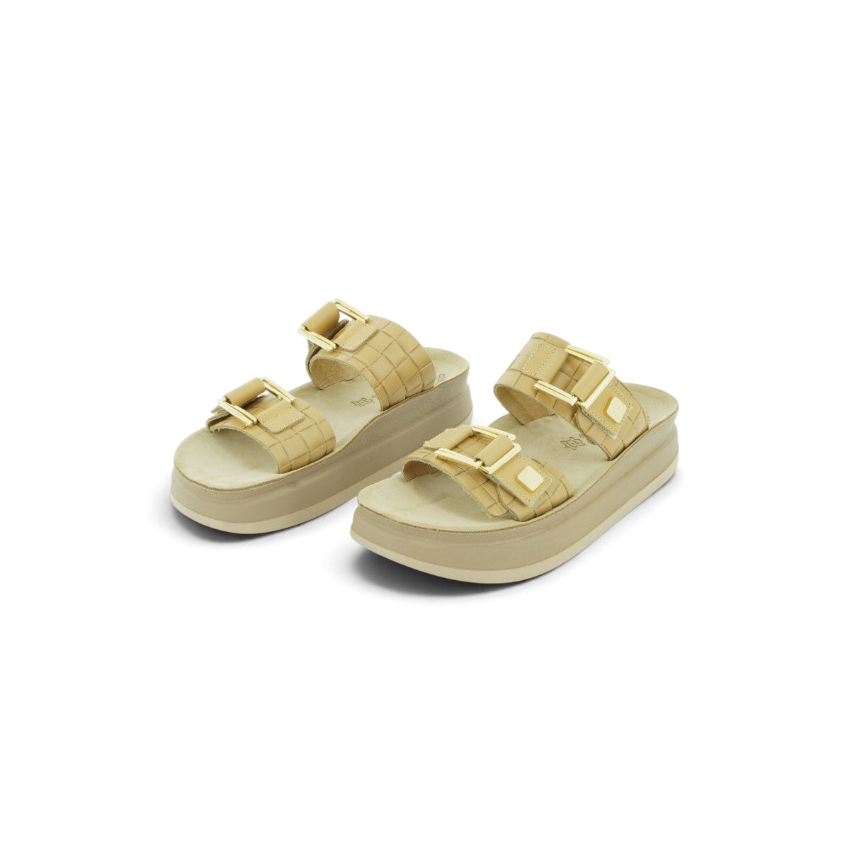 Fantasy Sandals Double-strap Platform Slide in Beige Croc-embossed