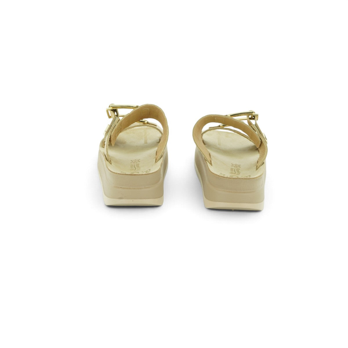 Fantasy Sandals Double-strap Platform Slide in Beige Croc-embossed