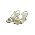 Hispanitas Asymmetric Cross-strap Heeled Sandal in Soft Champagne Metallic