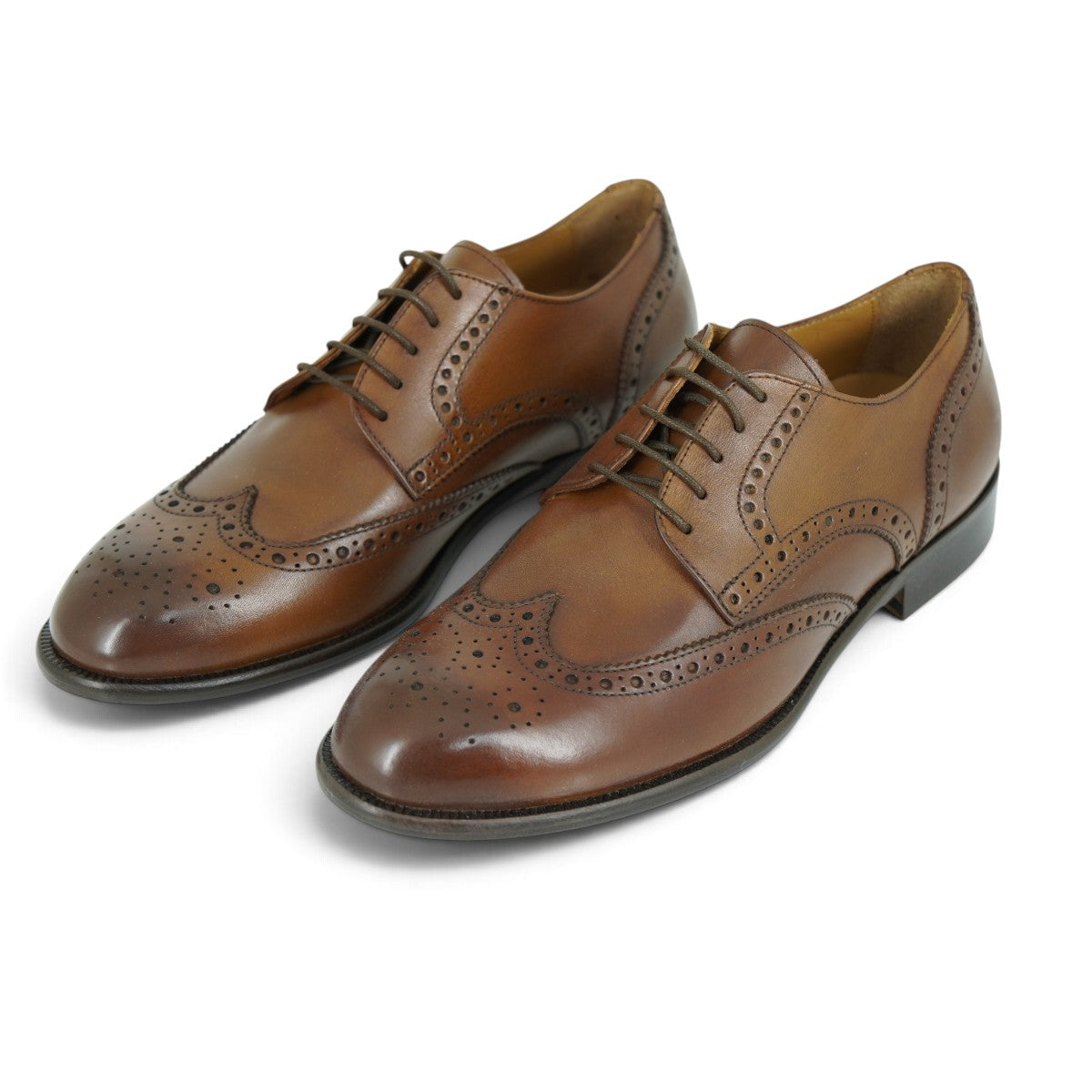 Martire Full Brogue Wingtip Derby in Warm Cognac
