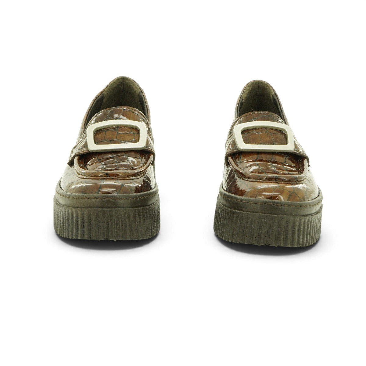 Art Platform Loafer in Glossy Croc-embossed Brown