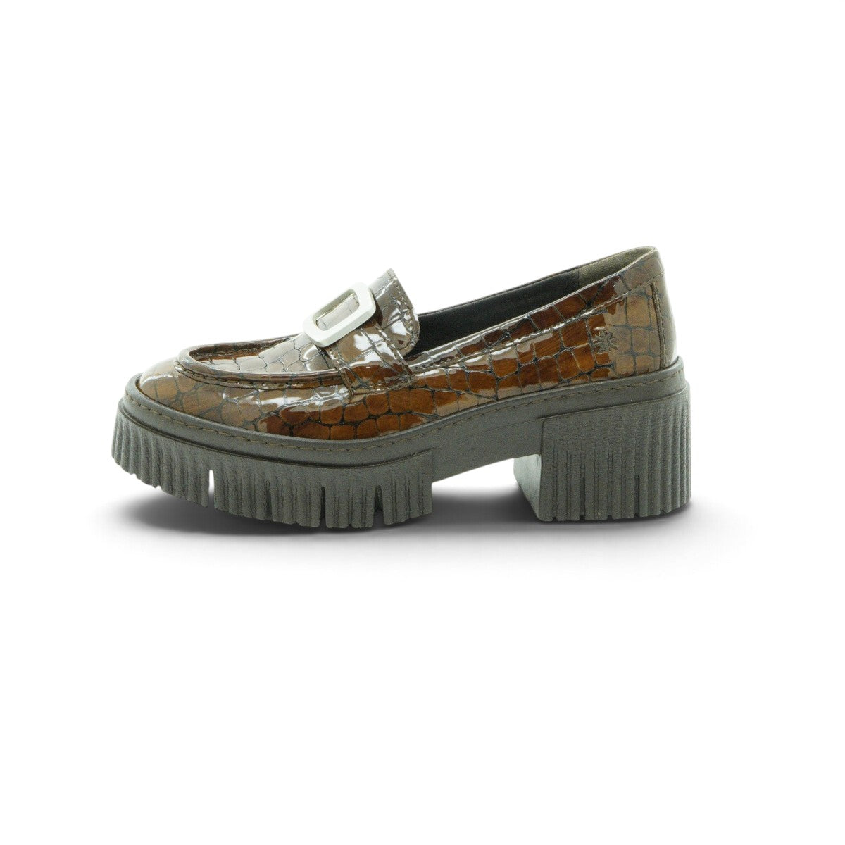Art Platform Loafer in Glossy Croc-embossed Brown