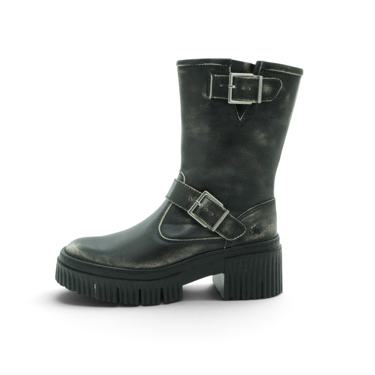 Art Mid-calf Biker Boot in Antique Distressed Black