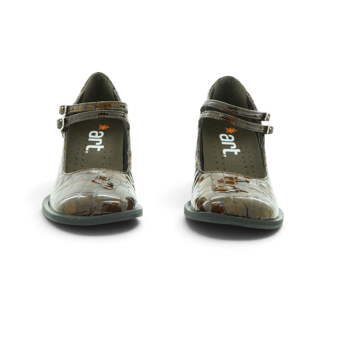 Art Mary Jane Flat in Glossy Croc-embossed Brown