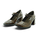 Art Mary Jane Flat in Glossy Croc-embossed Brown