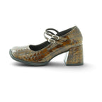 Art Mary Jane Flat in Glossy Croc-embossed Brown