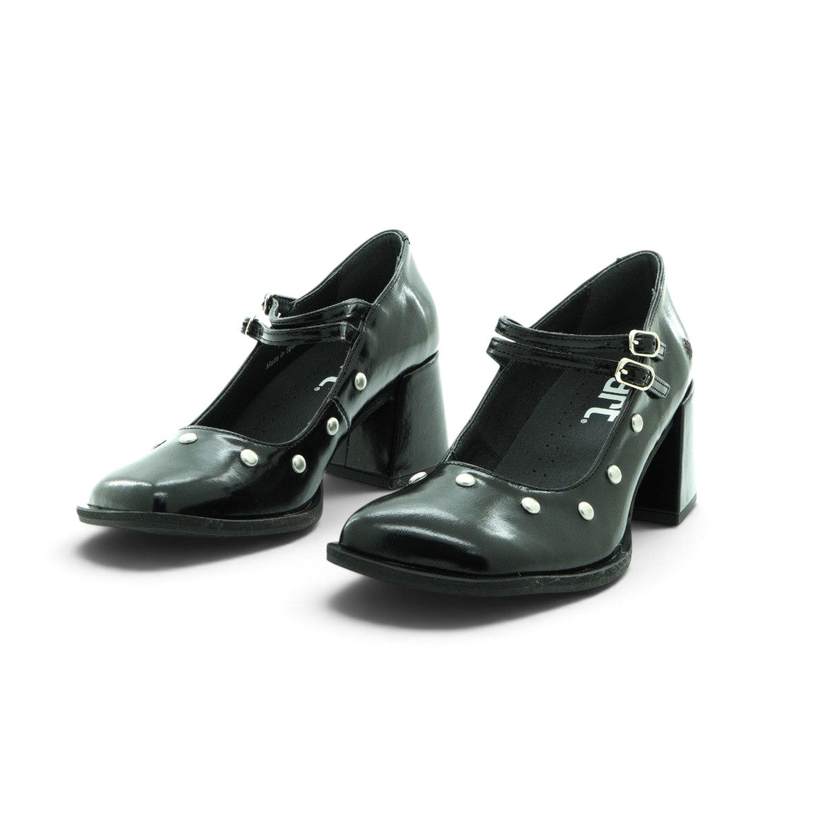 Art Studded Mary Jane Flat in Glossy