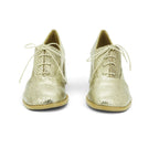 Audley Lace-up Oxford Heel in Champagne Metallic Snake-embossed