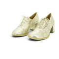 Audley Lace-up Oxford Heel in Champagne Metallic Snake-embossed