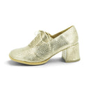 Audley Lace-up Oxford Heel in Champagne Metallic Snake-embossed