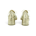Audley Lace-up Oxford Heel in Champagne Metallic Snake-embossed
