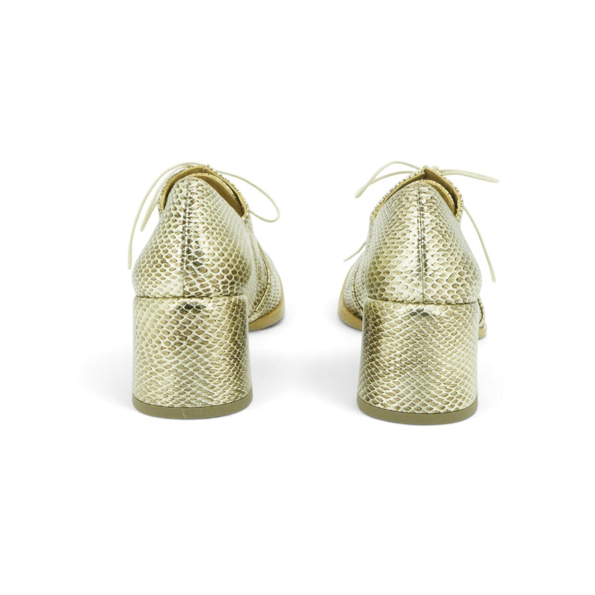 Audley Lace-up Oxford Heel in Champagne Metallic Snake-embossed