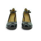 Audley Ankle Strap Court Heel in Smooth Black