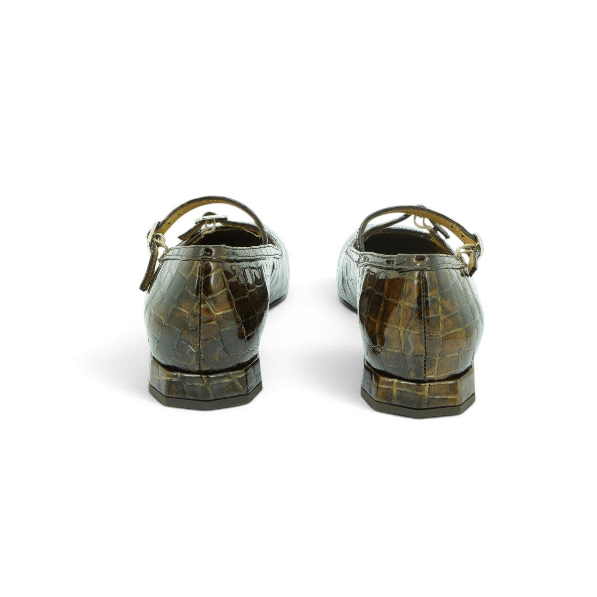 Audley Double-strap Mary Jane in Metallic Bronze Croc-embossed