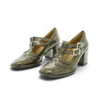 Audley Taupe Croc-Embossed Patent Leather Double-Strap Brogue Block Heel Mary Jane | 2026AUD13
