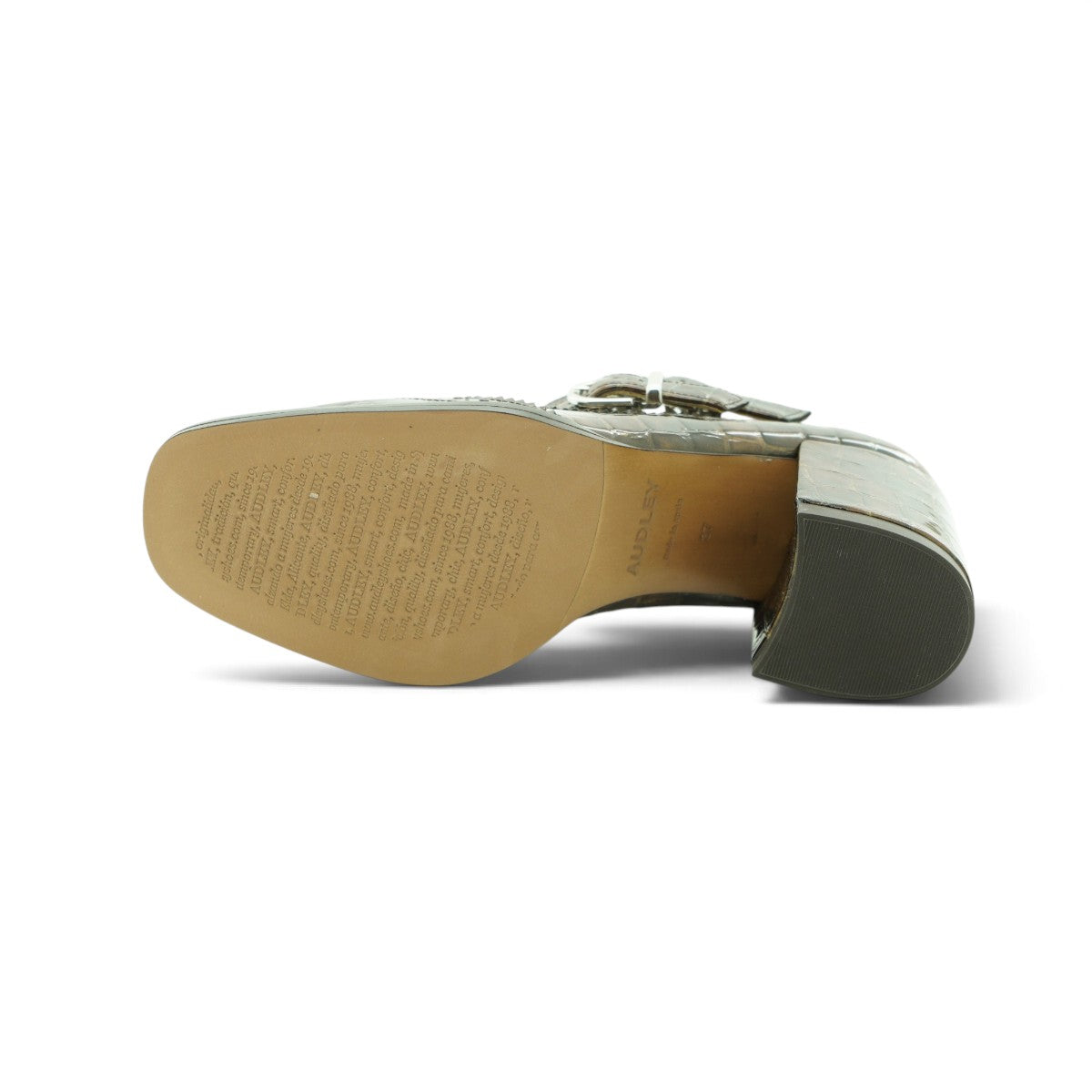 Audley Taupe Croc-Embossed Patent Leather Double-Strap Brogue Block Heel Mary Jane | 2026AUD13