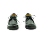 Audley Black Leather Apron-Toe Tyrolean Lace-Up Flat | 2026AUD14