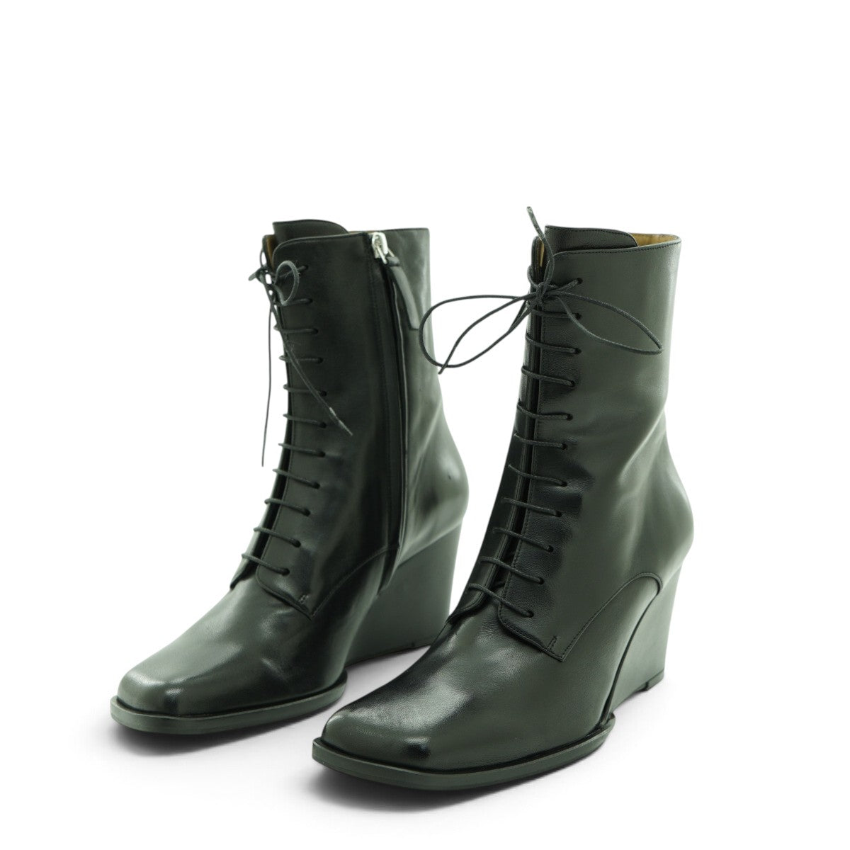 Audley Lace-up Wedge Ankle Boot in Smooth Black