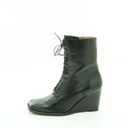 Audley Lace-up Wedge Ankle Boot in Smooth Black