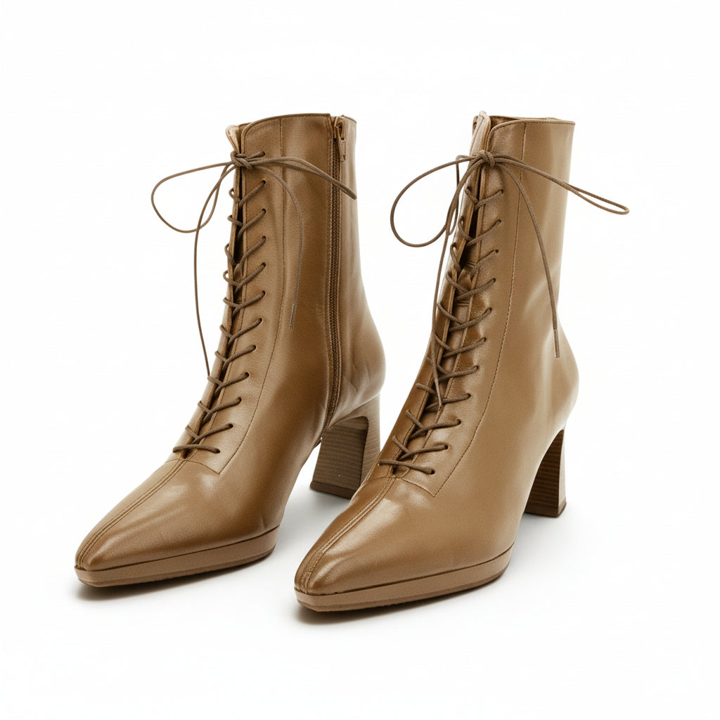 Hispanitas Lace-up Mid-calf Boot in Smooth Taupe