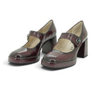 Hispanitas Mary Jane Platform Court Shoe in Rich Burgundy Crinkled