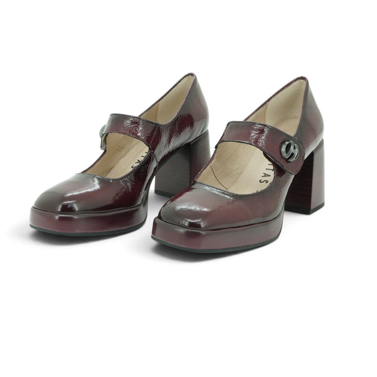 Hispanitas Mary Jane Platform Court Shoe in Rich Burgundy Crinkled