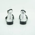 Mjus Two-Tone Flat Sandal - Black & Silver Leather