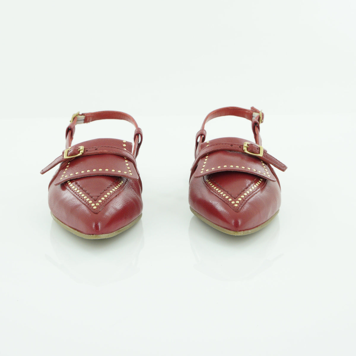 Mjus Gold-Studded Slingback Flat - Burgundy Leather